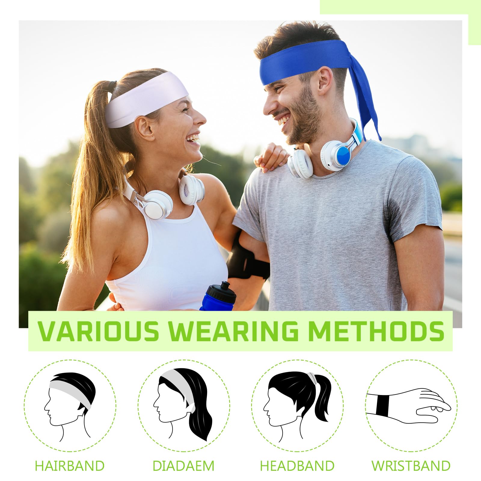 Hiboom Paquete de 30 diademas deportivas a granel para la cabeza de tenis ninja karate atletismo, bandas de sudor ajustables para mujeres y hombres, baloncesto, fútbol, correr, entrenamiento de yoga