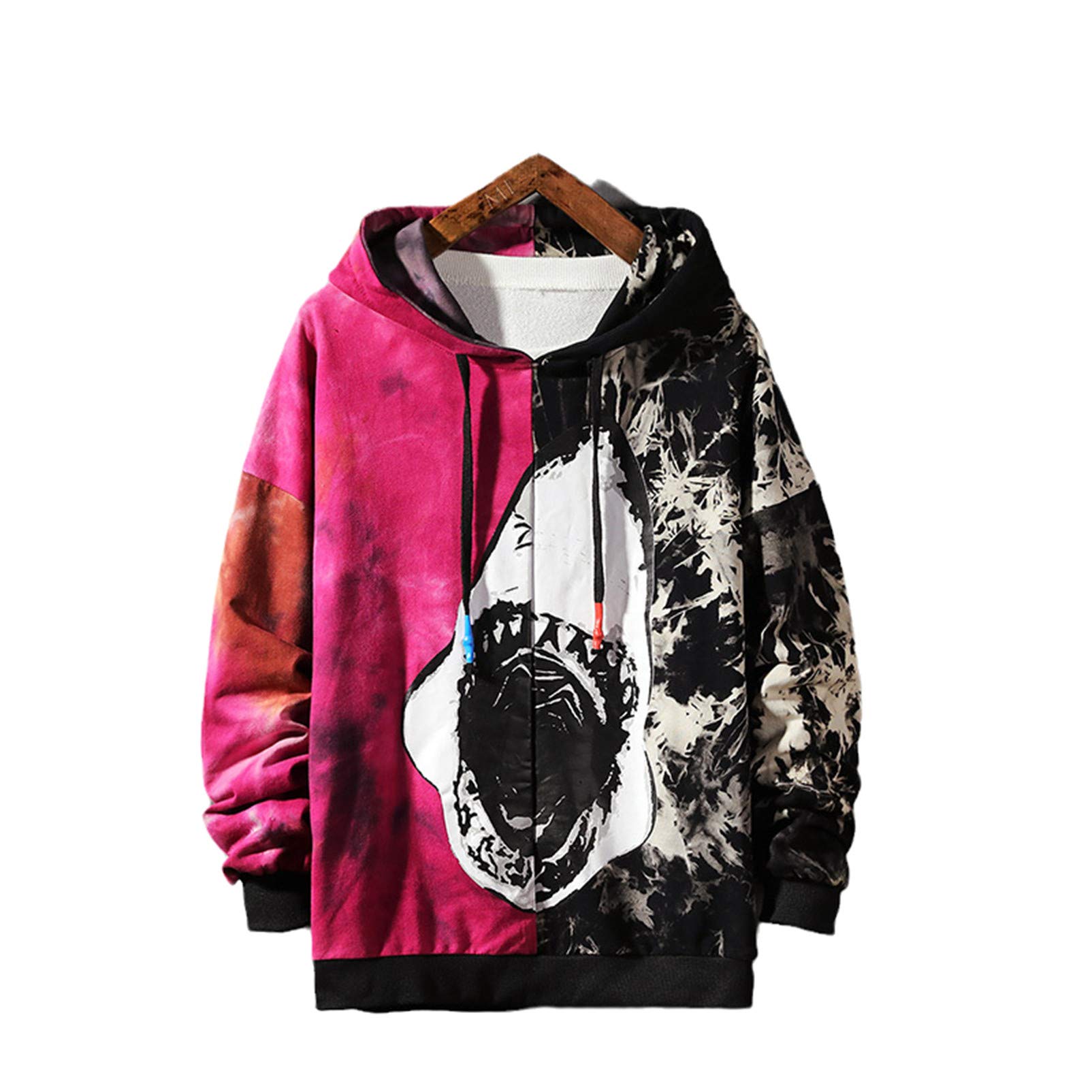 Men's Hoodies Patchwork Shark Harajuku Japanese Streetwear Hip Hop Hoodie Men Sweatshirt Male Red Hoodie Men Asian-L