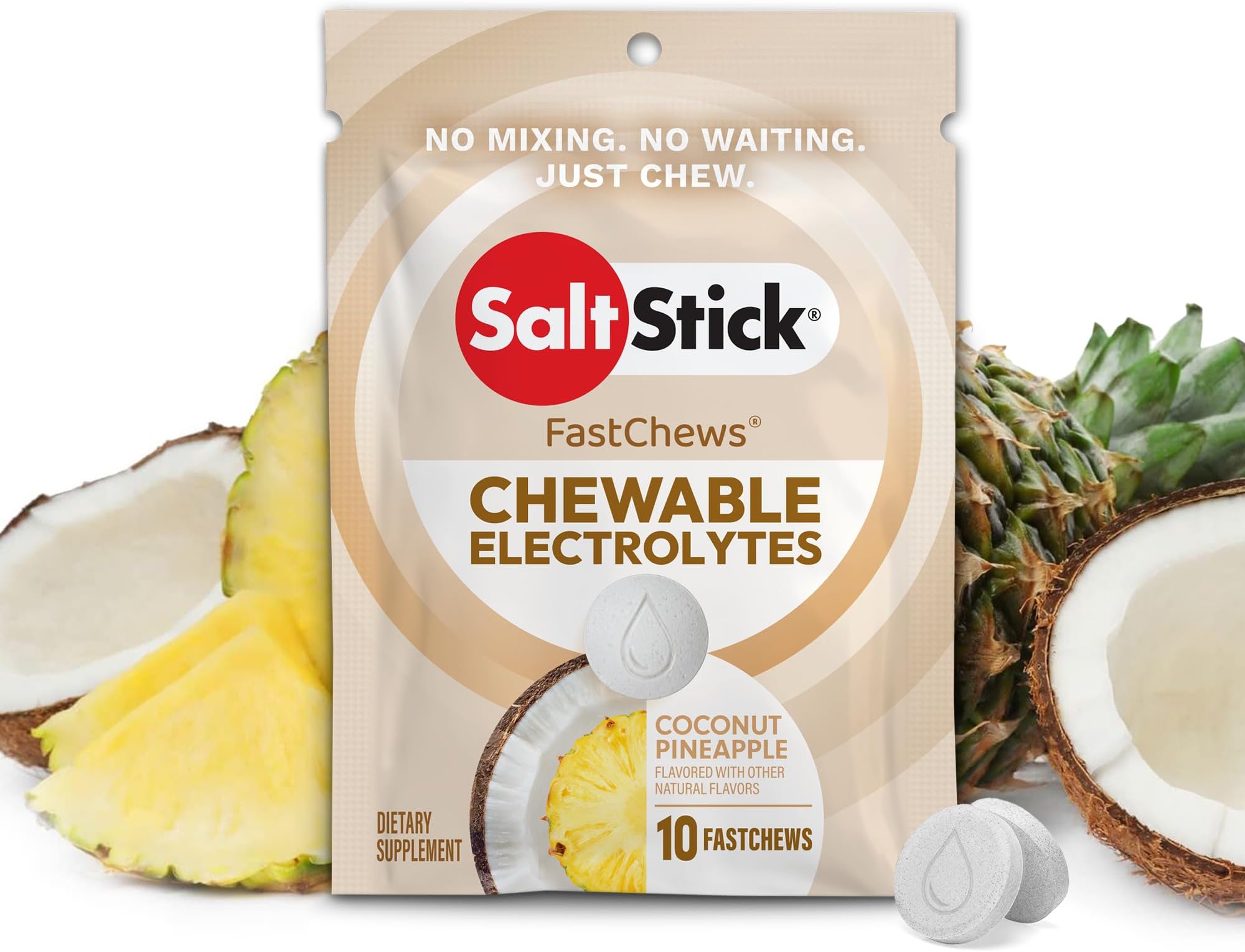 Saltstick Fast Chews Coconut Pineapple Electrolyte Replacement Tablets for Rehydration 10-Pieces