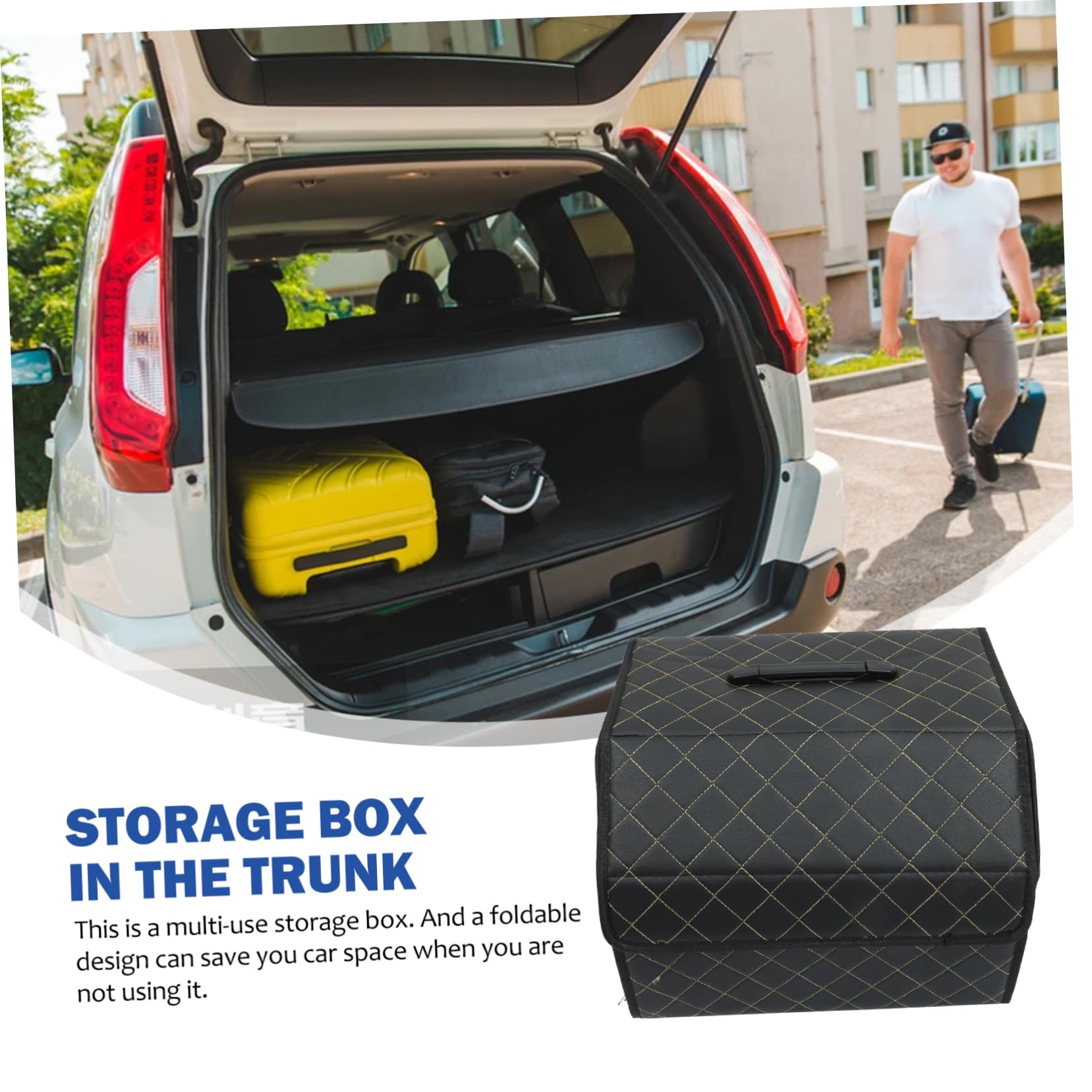 Organizer Nero Cuoio Pieghevole in Auto Portabagagli | Scatola Auto Bagagliaio, Multiuso Riutilizzabile, Stile Elegante e Lussuoso