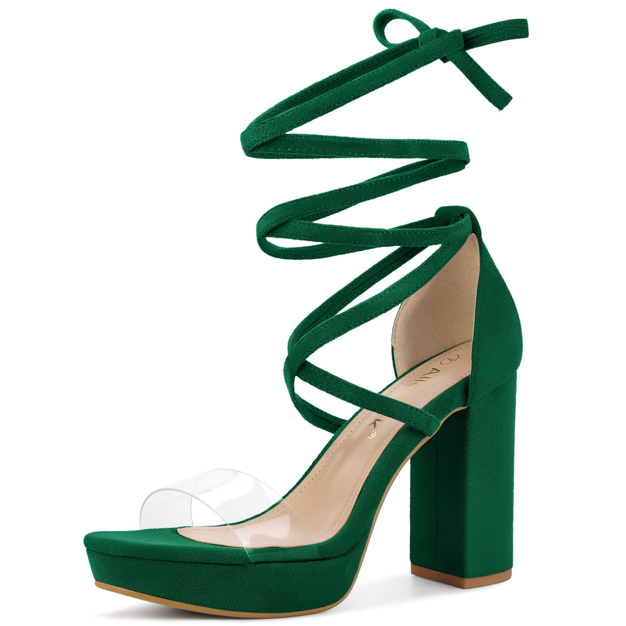 Allegra K Women Faux Suede Platform Lace Up Clear Chunky Heels Sandals