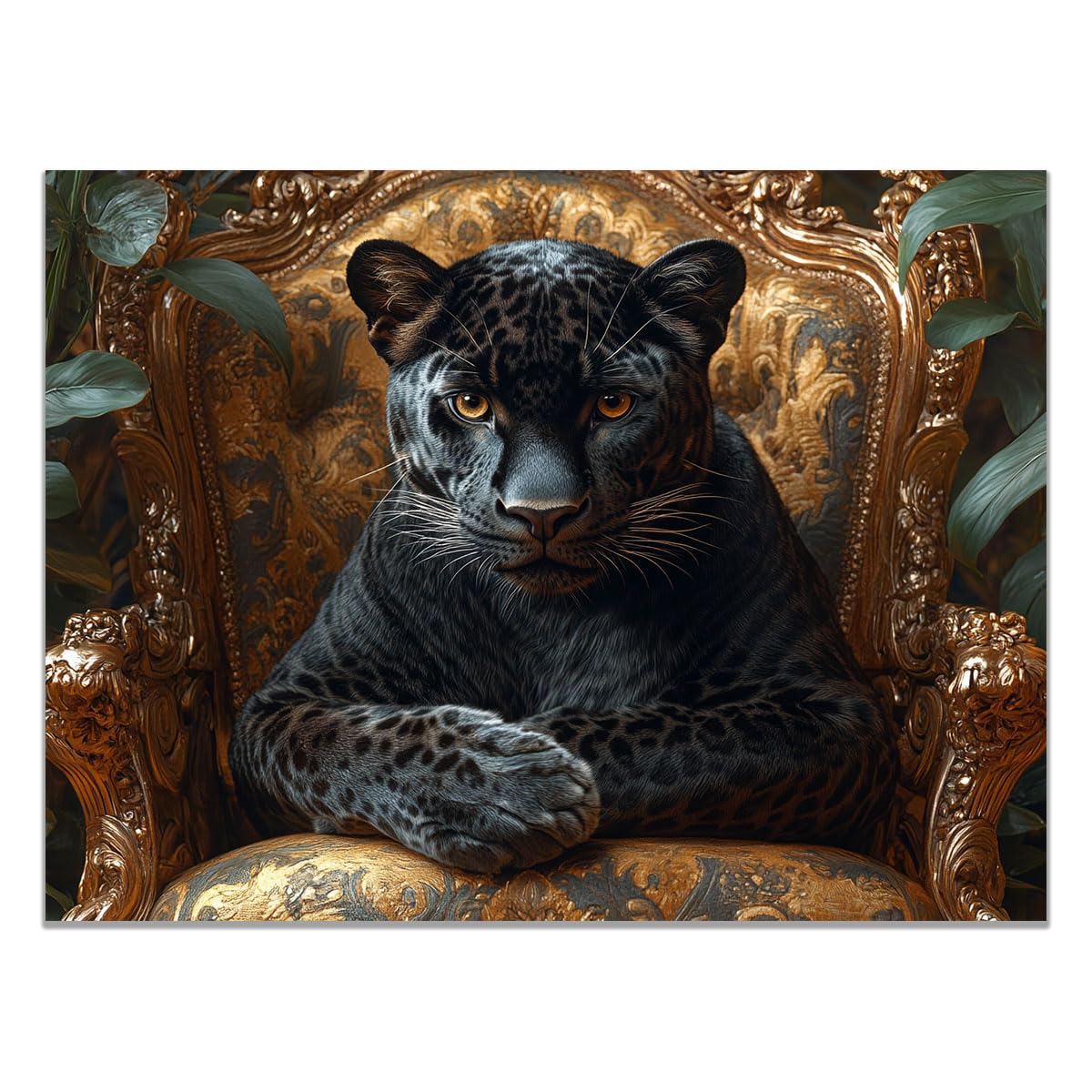 TZKRWRH Cheetah Wall Art Print Jungle Animals Decor Panther Resting On Chair Leopard Pictures, Animal Portrait Painting, African Wild Animal Art Poster(Black 86)-50x75cm Unframed
