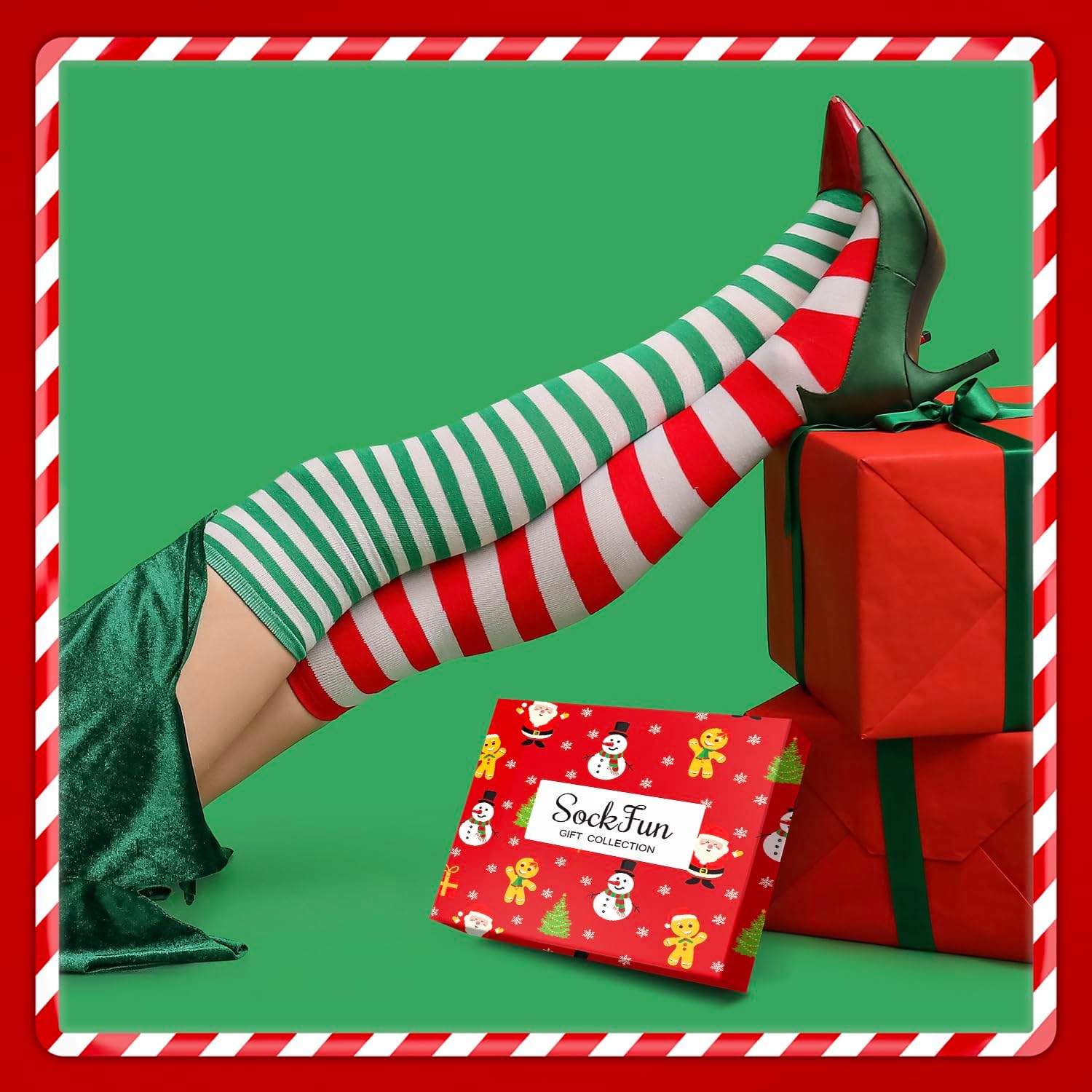 Striped Thigh High Socks - Christmas Over the Knee High Stockings for Women Teen Girls - Image 6