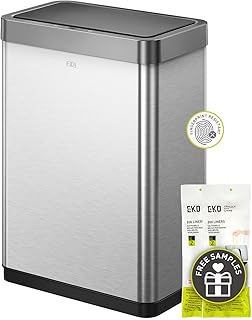 EKO Mirage-X 47 Liter / 12.4 Gallon Touchless Rectangular Motion Sensor Trash Can with Removable Liner, Brushed Stainless Steel Finish