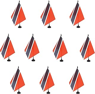 AZ FLAG - Set of 10 Trinidad and Tobago Table Flags 21 x 14 cm - 10 Small Trinidadian Office Flags 100% Polyester with 25 cm Pole and Black Plastic Base
