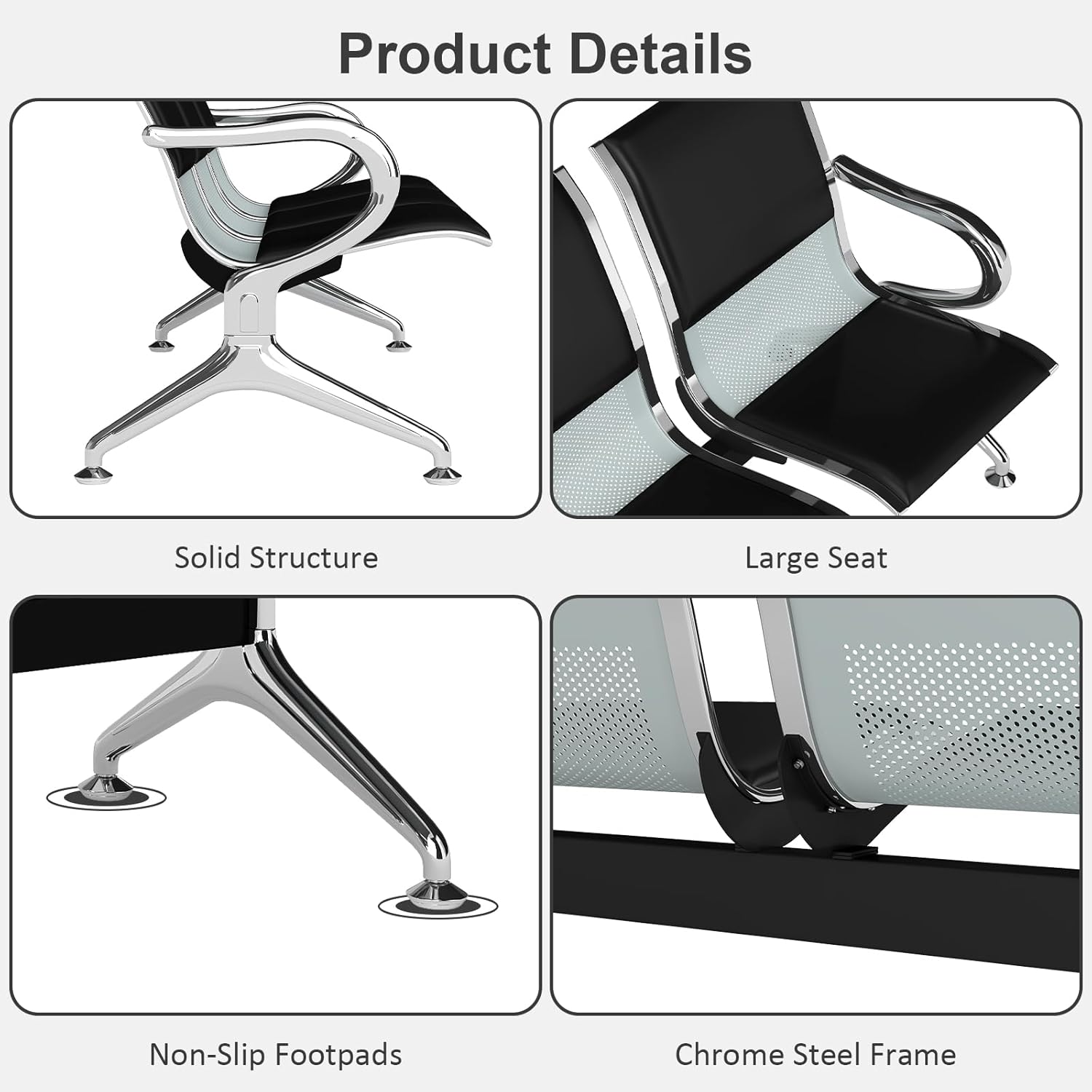 5-Seat Comfortable Reception Chairs, Waiting Room Bench with Metal Frame, PU Leather Lobby Reception Chairs with Armrests for Bank, Office, Airport & Business