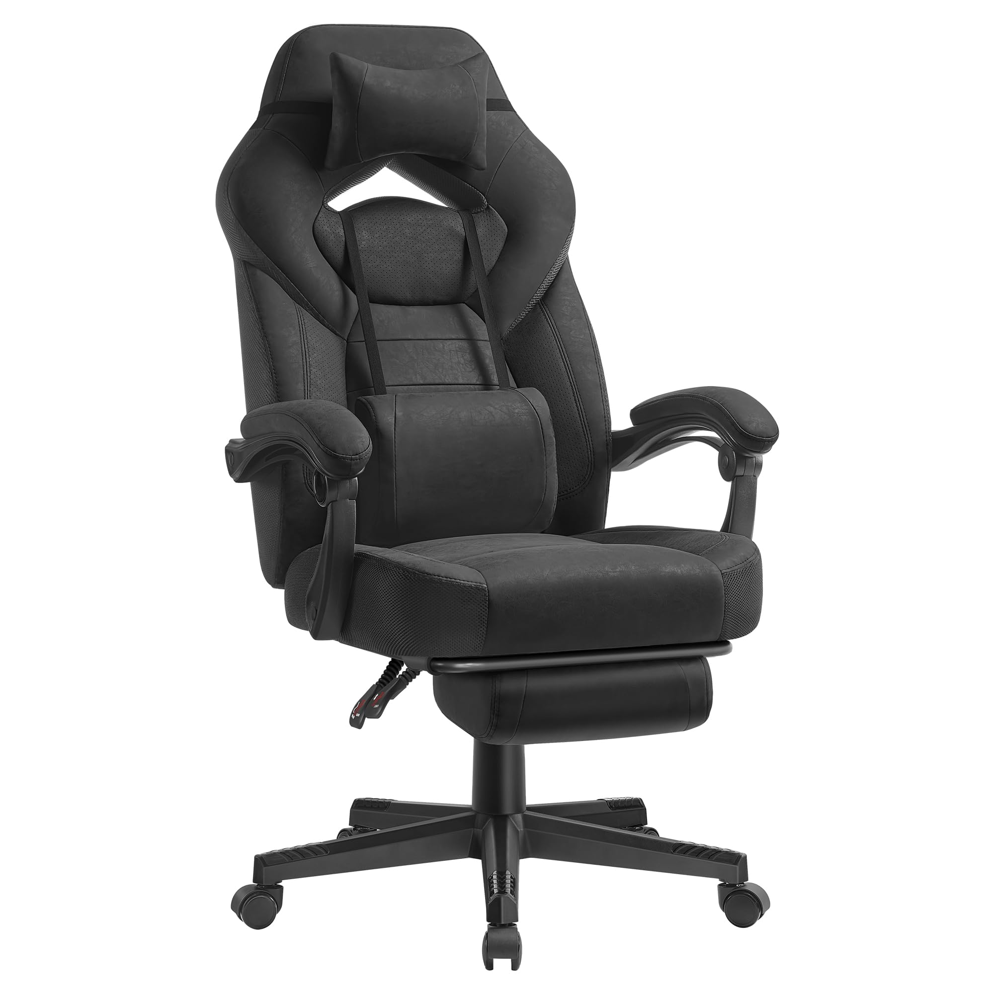 SONGMICS Fotel gamingowy, krzesło biurowe, krzesło komputerowe, ergonomiczny design, z podnóżkiem, regulowanym zagłówkiem, podparciem lędźwiowym, udźwig 150 kg, kolor czarny atramentowy OBG077BH21
