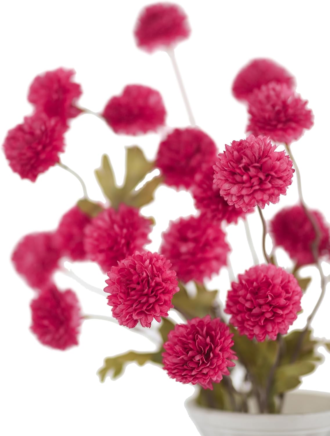 DuHouse 6pcs Artificial Flowers Faux Silk Pompon Mum,Silk Small Mini Chrysanthemum Ball with Stems for DIY Wedding Bouquets Centerpieces Vase Home Table Kitchen Decorations(Hot Pink) - Image 3