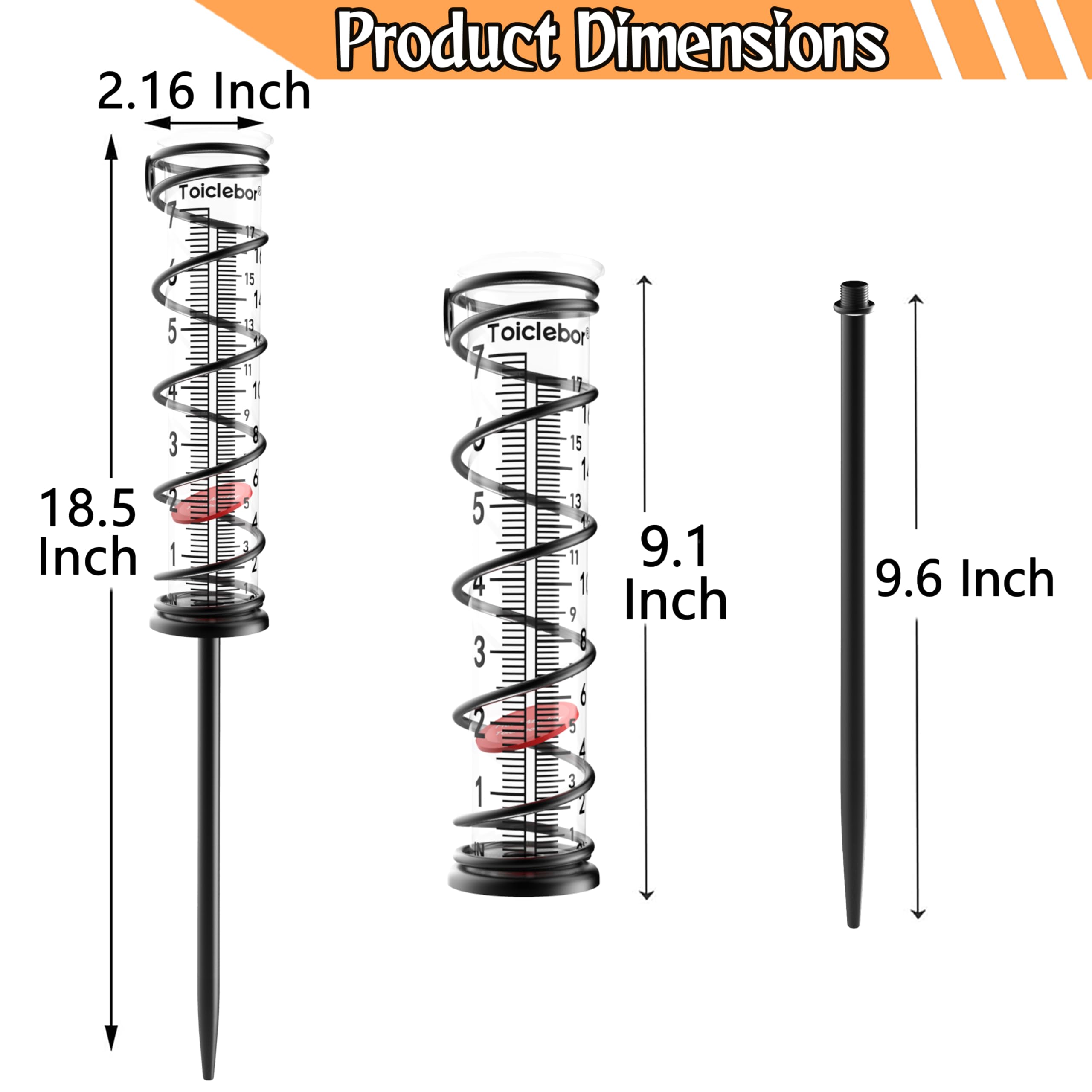 18 cm szklany spiralny miernik deszczu, miernik deszczu na zewnątrz, duża pojemność, metalowa rama, wskaźnik deszczu, kalibracja, przejrzysta, łatwa do odczytania, pomiar wody w ogrodzie,