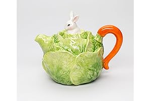 Fine Ceramic Spring Easter Bunny Rabbit on Lettuce Carrot Teapot
