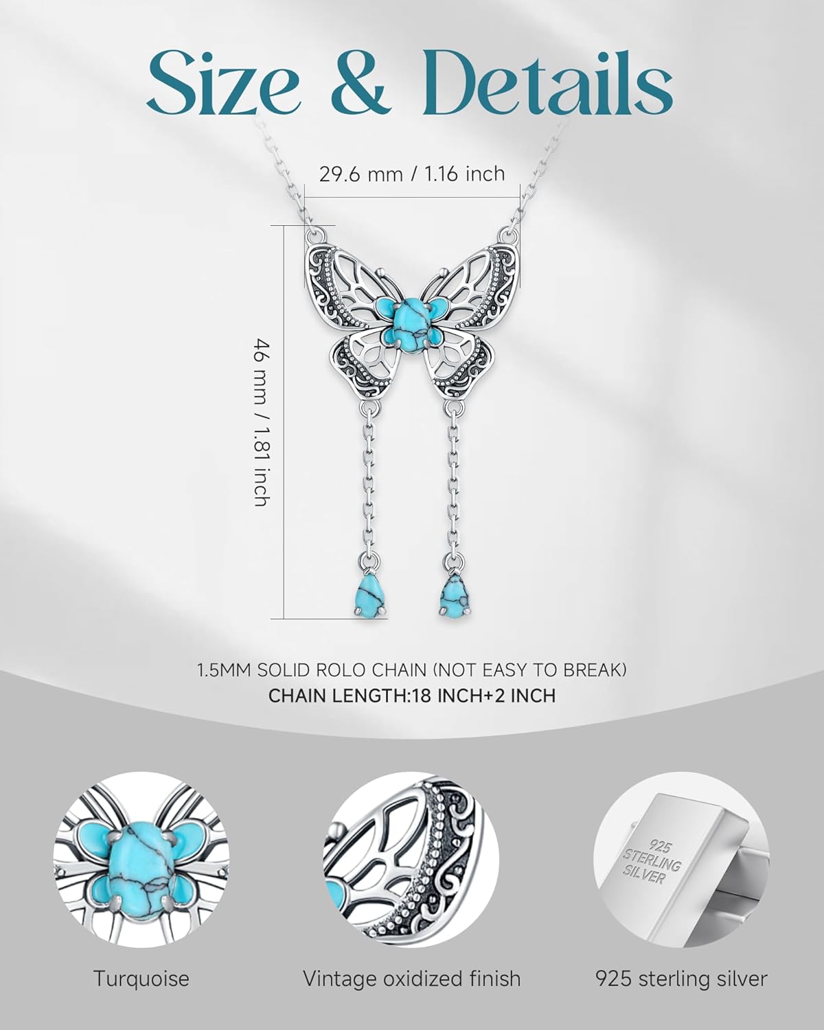 925-Sterling-Silver Turquoise Dragonfly/Hummingbird/Compass/Anchor/Butterfly/Cross/Lotus Necklaces Vintage Boho Pendant Jewelry Victorian Christmas Birthday Gifts for Women - Image 6