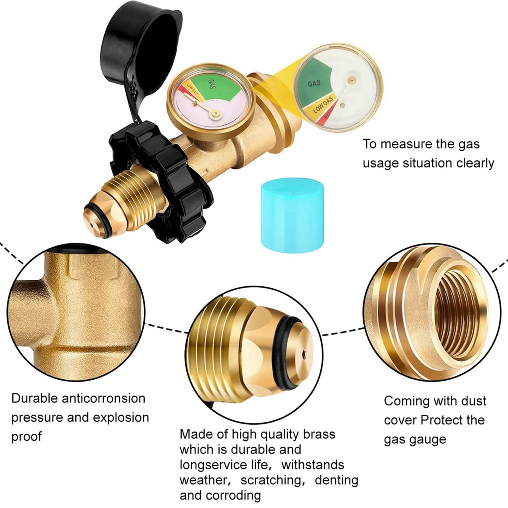 3 x uniwersalny adapter do zbiornika na propan, z manometrem, przekształca QCC1/typ 1, wskaźnik poziomu napełnienia zbiornika na propan, do kampera, cylindra