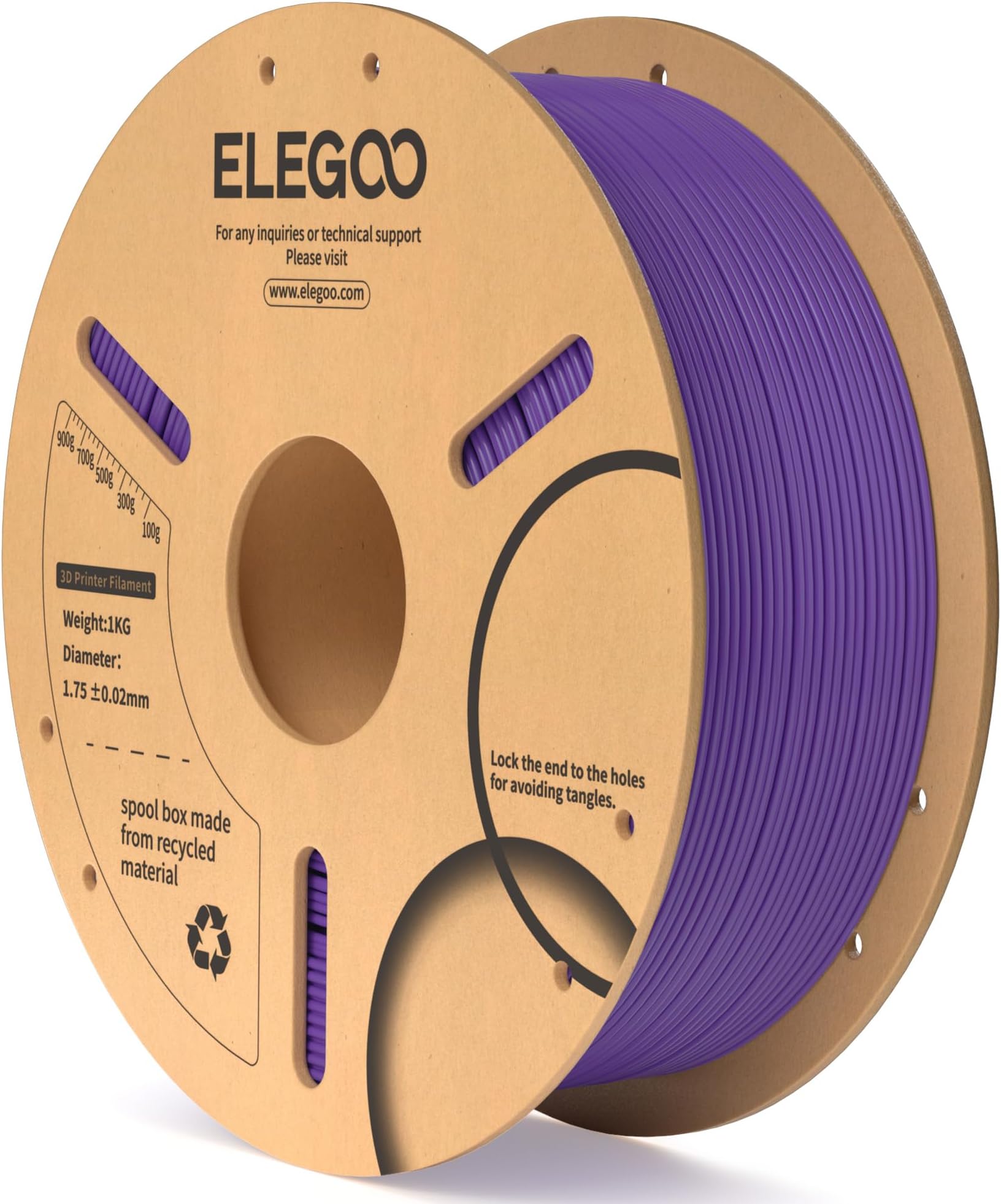 ELEGOO PLA Filament 1.75mm Purple 1KG, Dimensional Accuracy +/- 0.02mm, 1kg Cardboard Spool(2.2lbs) 3D Printing Filament Fits for Most FDM 3D Printers