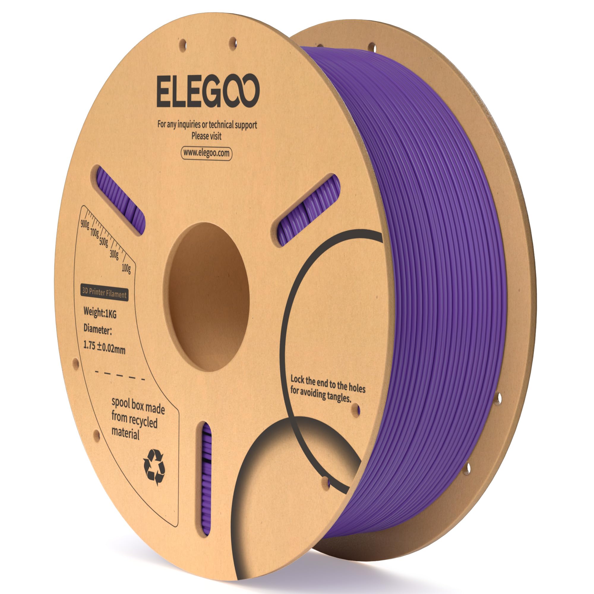 ELEGOO PLA Filament 1.75mm Purple 1KG, Dimensional Accuracy +/- 0.02mm, 1kg Cardboard Spool(2.2lbs) 3D Printing Filament Fits for Most FDM 3D Printers