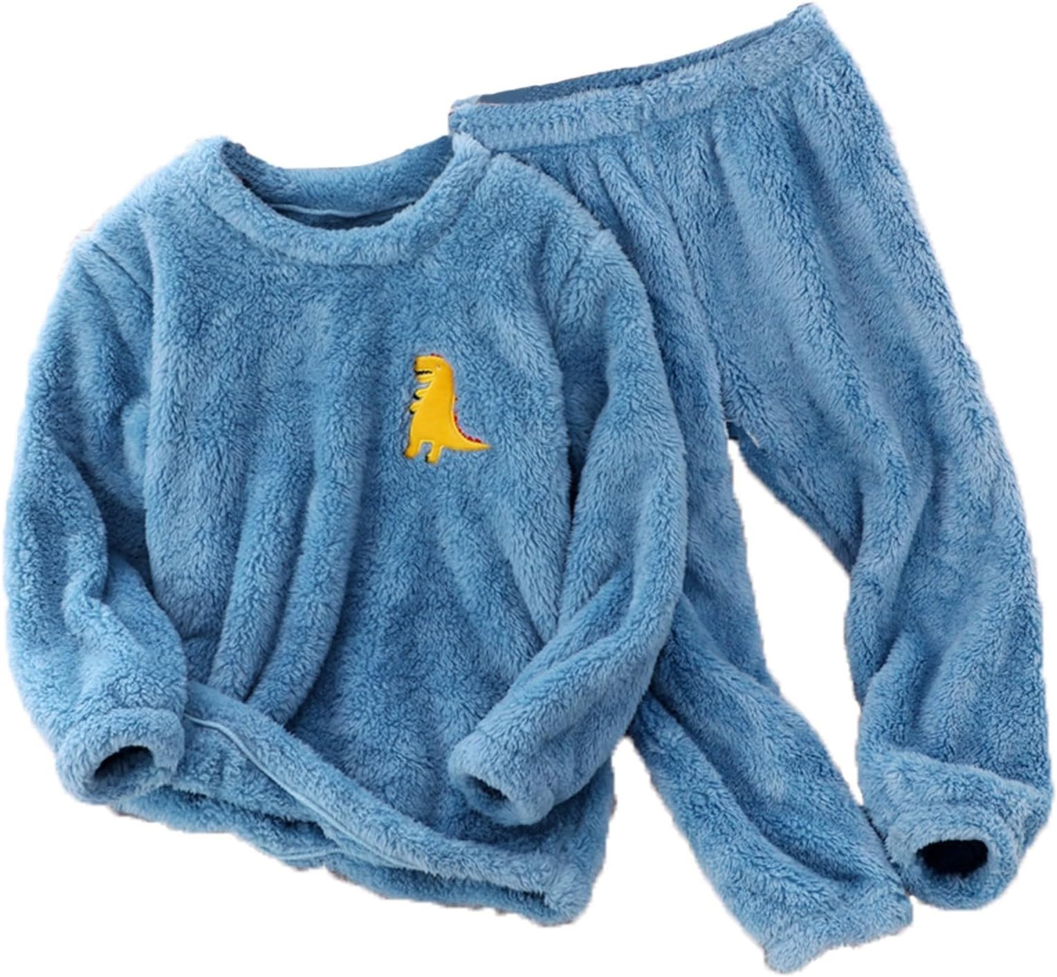 Kids Winter Fleece Pyjamas Sets Cute Bunny Pattern Nightwear Outfits Boys Girls Warm Plush Tops Bottoms 2 Piece Comfy Sleepwear Loungewear for Unisex Child Pjs Outfit