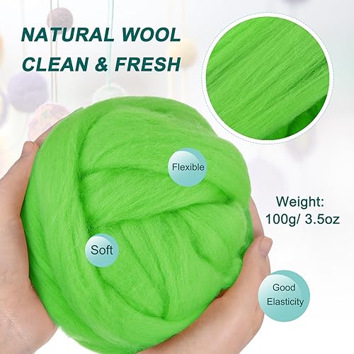 Miniatura 23 de uxcell Lana de fieltro con aguja, hilo de lana de fibra natural de 3.5 onzas para fieltro húmedo, manualidades, materiales de bricolaje (azul cielo)