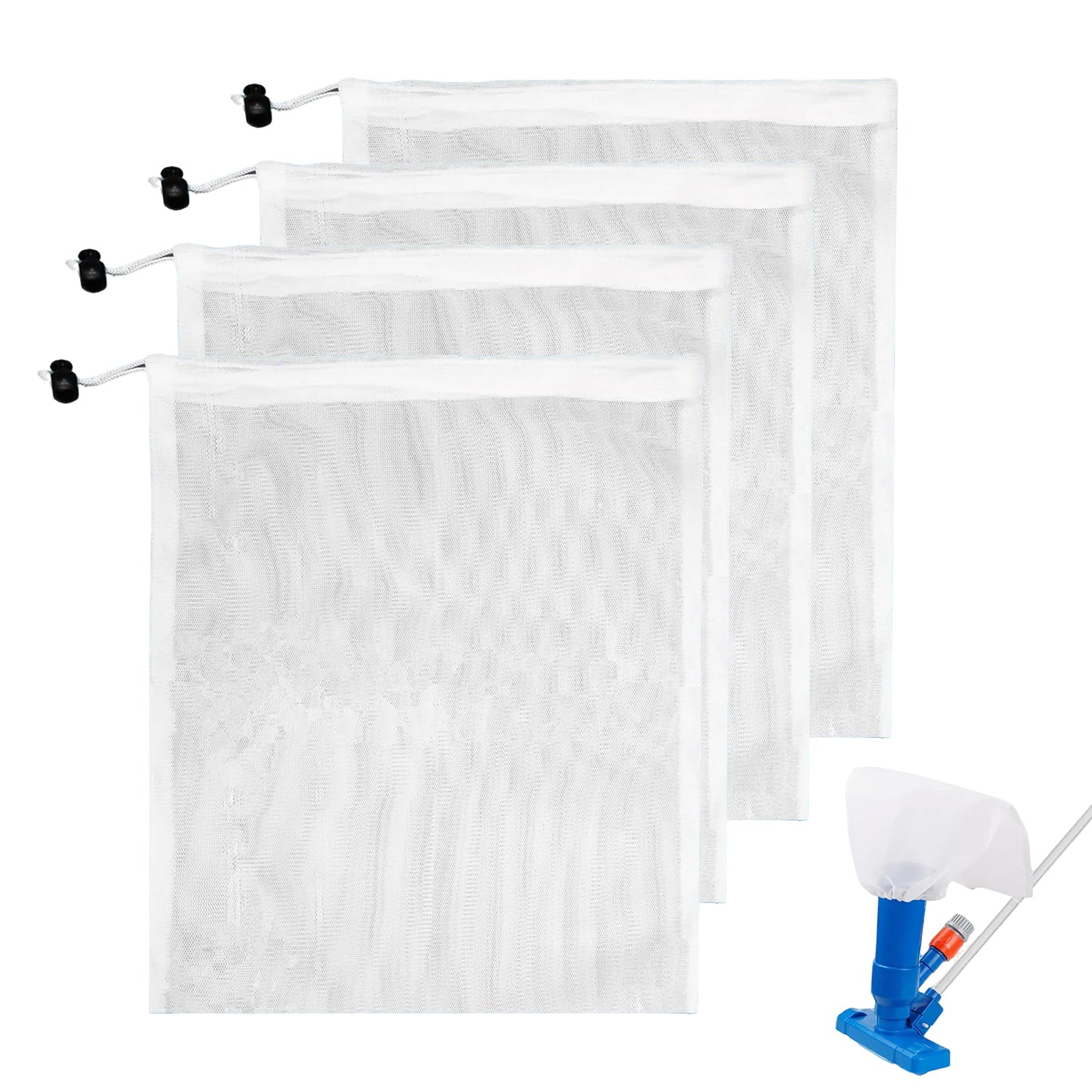 4 Pack Reusable Pool Vacuum Fine Mesh Filter Bags for Ponds Spas Aquariums