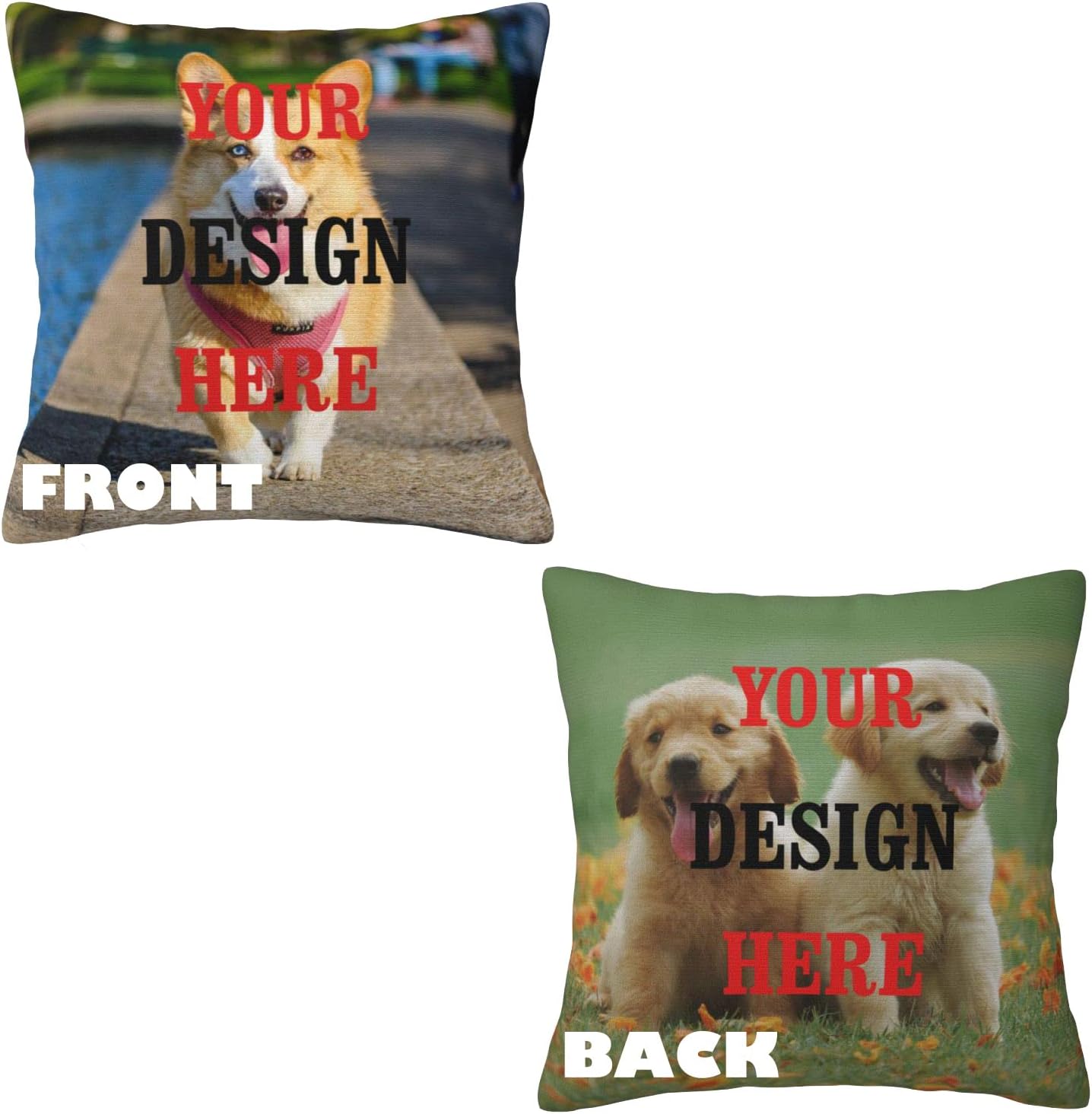 Custom Pillow-Case Personalized Throw-Pillowcase Pillow-Cover - Customized Two-Sides Printed Decorative Cushion Covers(Same Design Front and Back Polyester Set of 4,18"x18")