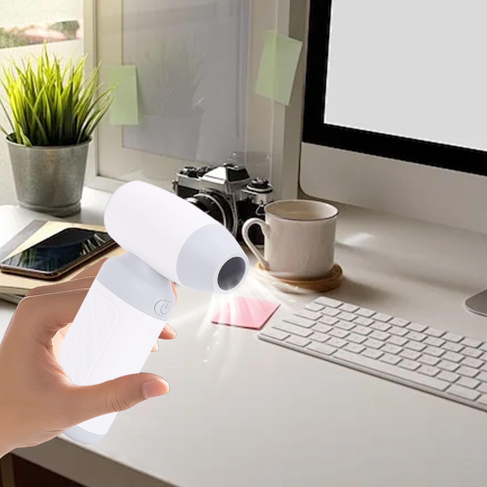 Plumero de Aire Comprimido, Soplador de Aire Eléctrico de Flujo de Ajustable de 130000 RPM con Batería Recargable de 4000 MAh para Limpieza de Teclado de Computadora (WHITE)