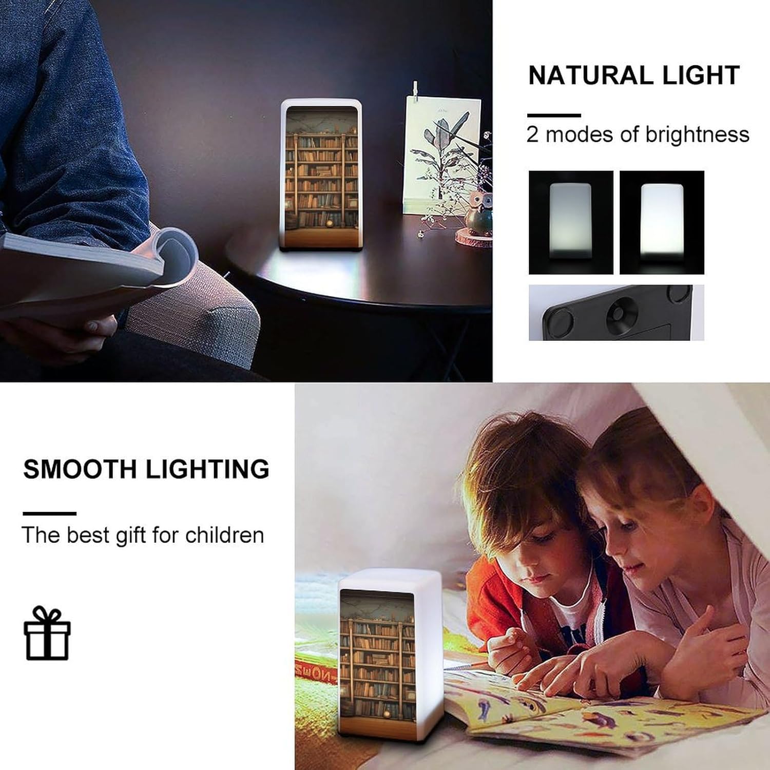 Desk Lamp Table Lamp with 2 Lighting Modes Battery Operated Retro Bookshelf Reading Lamp for Bedroom Nightstand