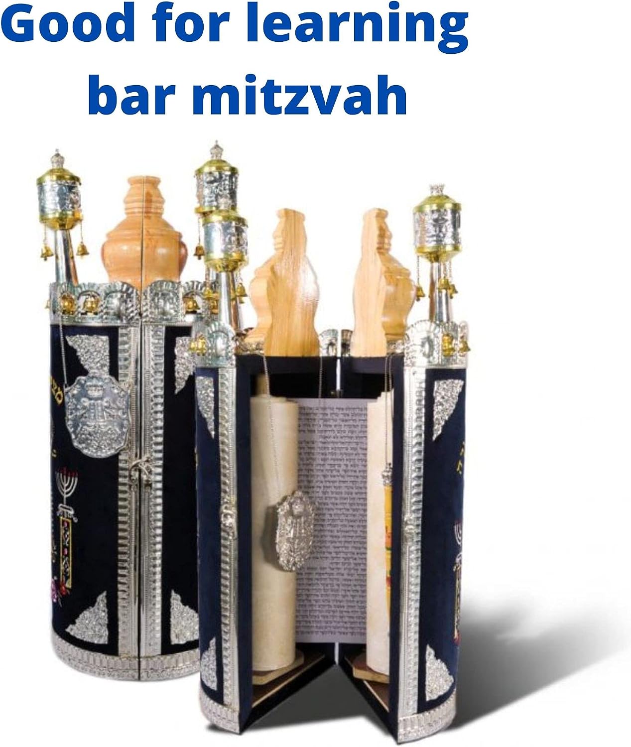 GORGEOUS BEAUTY&CARE Glorious Hand Made Sefer Torah Scroll Replica Big 19.5" Sefaradic Judaica Rimonim and Yad