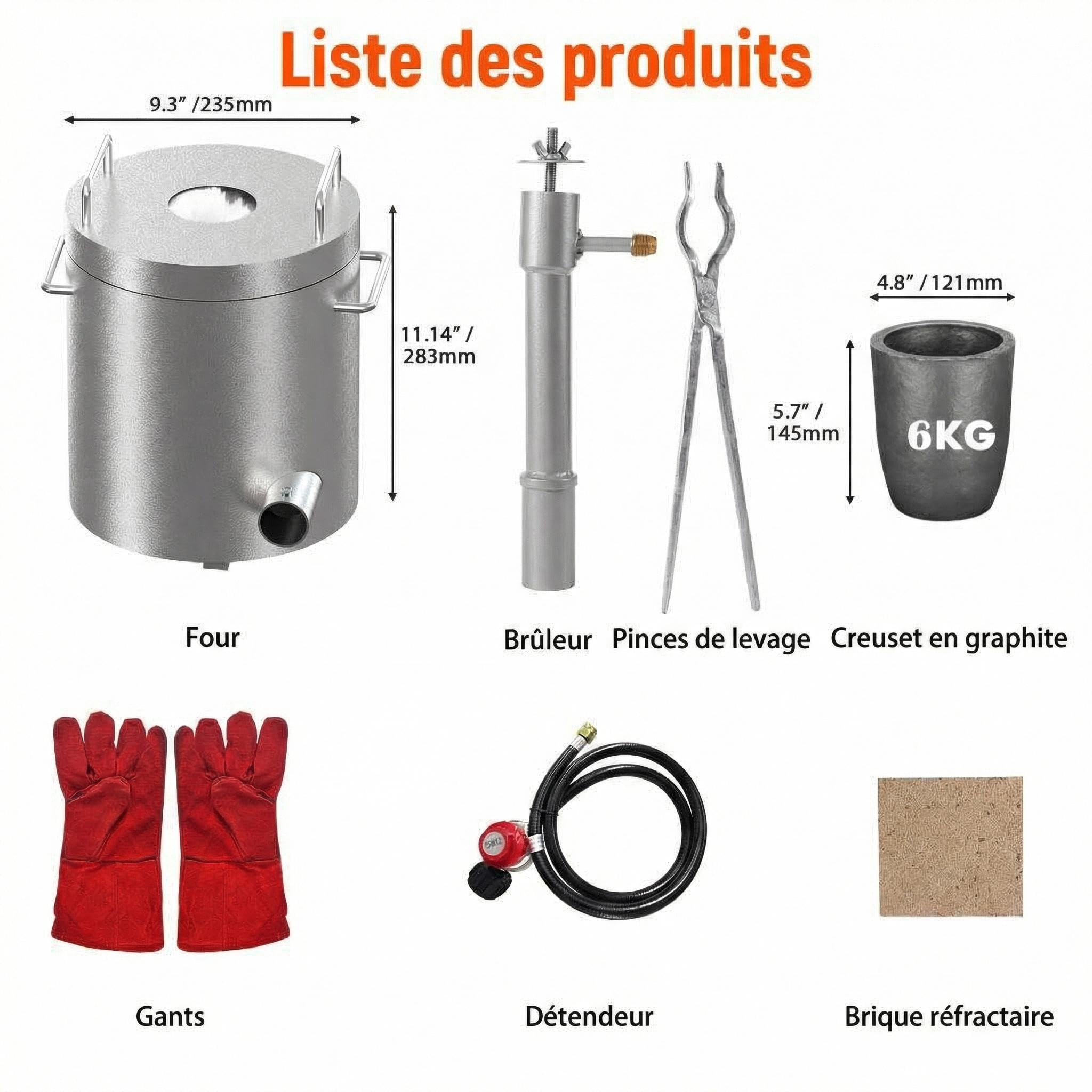 GarveeTech Forge à Gaz Propane Four de Fusion 6 kg, Kit Complet avec Creusets & Pinces (1482°C max), Pour Recyclage et Coulée d'Or, Cuivre, Argent, Aluminium