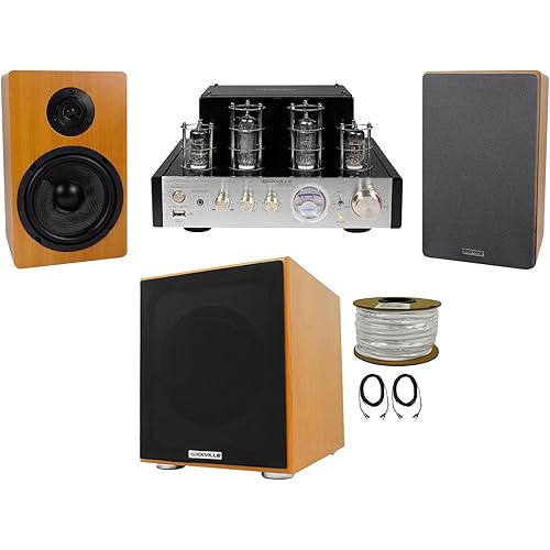 Rockville BluTube Bluetooth Tube Amplifier+6.5" Wood Bookshelf Speakers+8" Sub