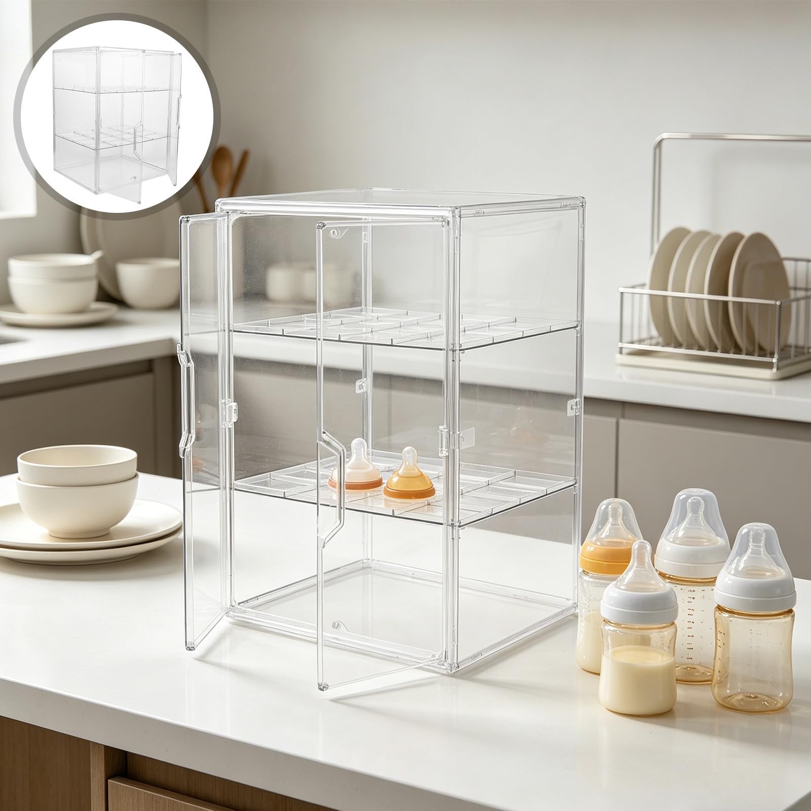 Ciieeo Babyflaschen Aufbewahrungsbox aus Kunststoff mit Flexiblem Aufbau und Abnehmbarem Trenner 4 lagiger Flaschenschrank für Küchenarbeitsplatten und Stillzubehör