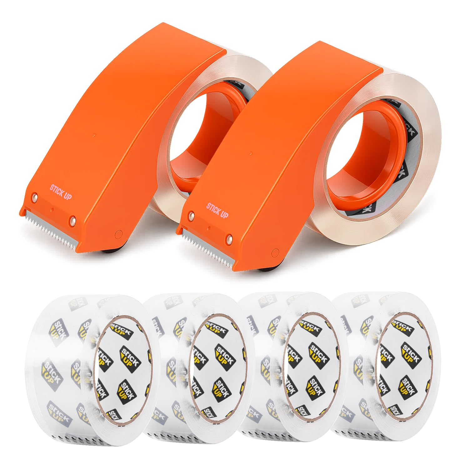 STICK UP 6 Rolls Packing Tape with 2 Dispensers, 390 Yds Total, 1.88 inch x 65 Yds Heavy Duty Shipping Tape, Strong Adhesive Clear Packaging Tape for Moving, Shipping and Mailing Supplies