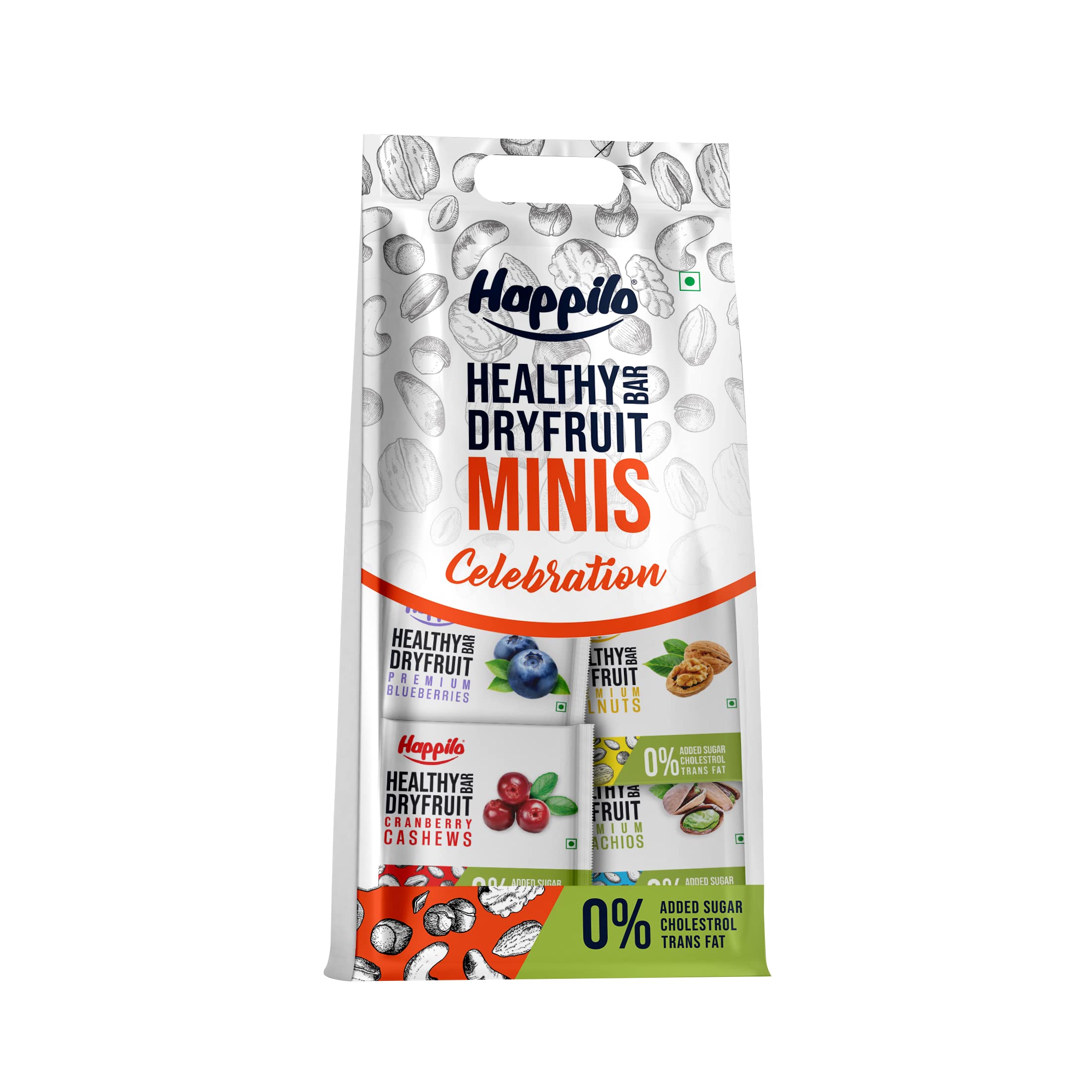 Happilo Healthy Mini Dry Fruit Bar Assorted Pack of 12, (15g x 12),Healthy Snack, High in Protein Nuts, No Added Sugar