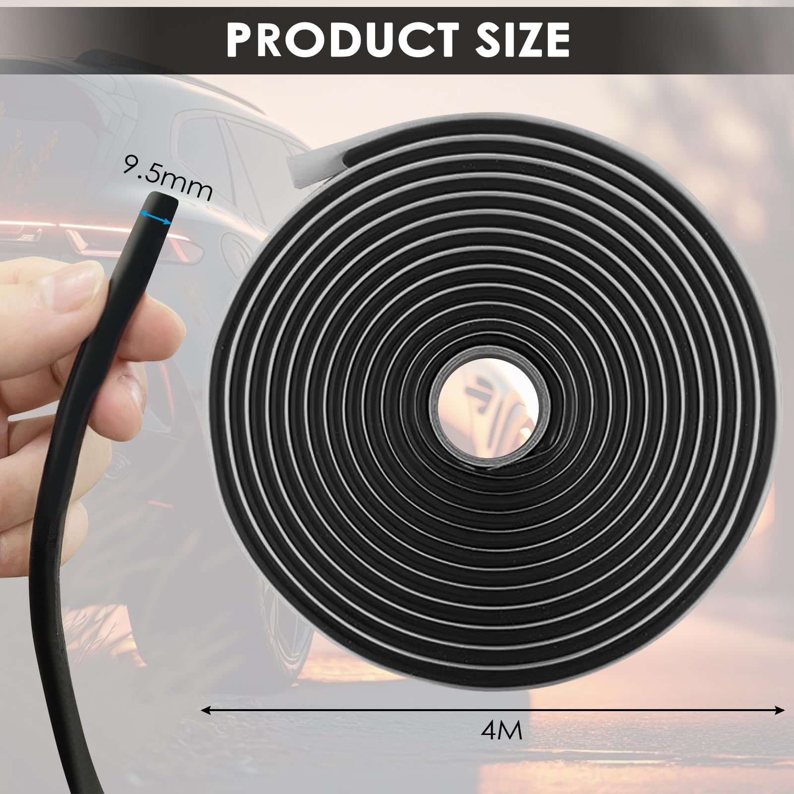 MeoZynxadril Nastro Butilico, Nero Nastro di Butile 9.5 mm x 4 m, Nastro di Butile Autoadesivo, Nastro Butilico Impermeabile, per Finestrini di Auto, Camion, Parabrezza, Finestre e Porte