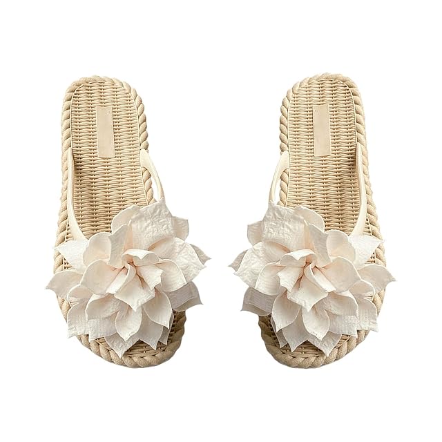 Womens Espadrilles Slide Sandals Cute Open Toe Slip On Slides with Flower Flip Flops Bohemia Beach Sandals Ladies