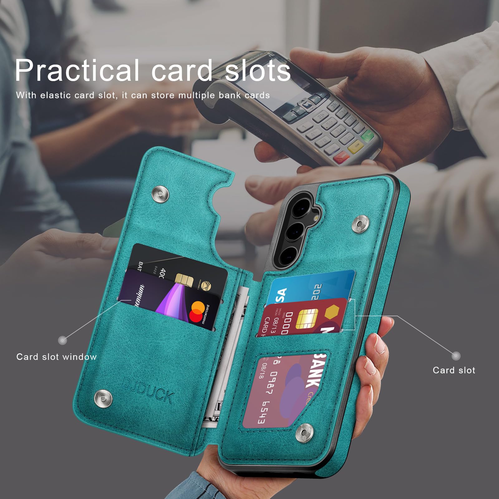DJDUCK Funda tipo cartera diseñada para Samsung Galaxy S24 FE con tarjetero, [cubierta de cierre magnético] [protección de cuero con bloqueo RFID] a prueba de golpes para mujeres y hombres, fundas