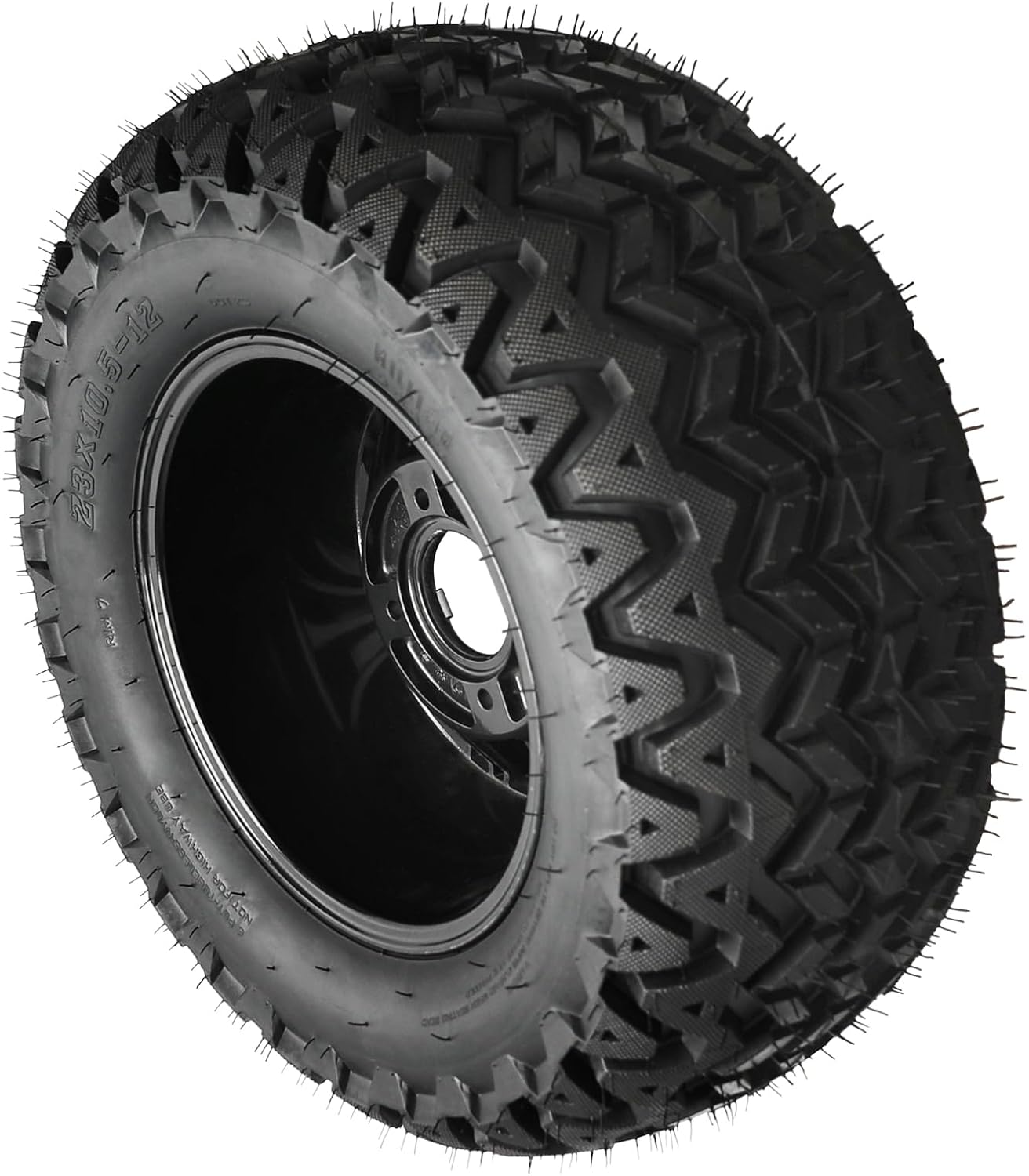 23x10.5-12 Golf Cart ATV Tires and Wheel, 23x10.5x12 Tubeless Tire with 12" Aluminum Rim – 6 Ply Tubeless, 4 Bolt Pattern, for ATV UTV Go Kart Lawn Mower Turf Golf Cart 4 Wheelers (Set of 1)