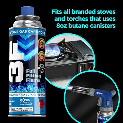 Miniatura 4 de 3F Recipiente de combustible de butano, 8 onzas, paquete de 4, para estufas de campamento y cabezales de antorcha compatible con recipientes de 8