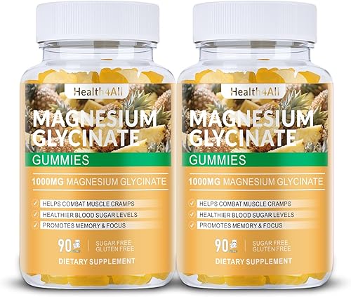 Miniatura 18 de Gomitas de Glicinato de Magnesio de 1000 mg, suplemento de magnesio y potasio sin azúcar de alta absorción para relajación, alivio del estrés y