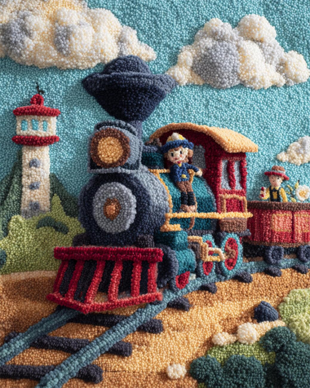 AMBATTERY Tapestry Kit Cartoon Train Latch Hook Rug Kit Large Pre-Printed Pattern Canvas Rugs Embroidery Crafts for Adults Handicrafts DIY Carpet 33x45in