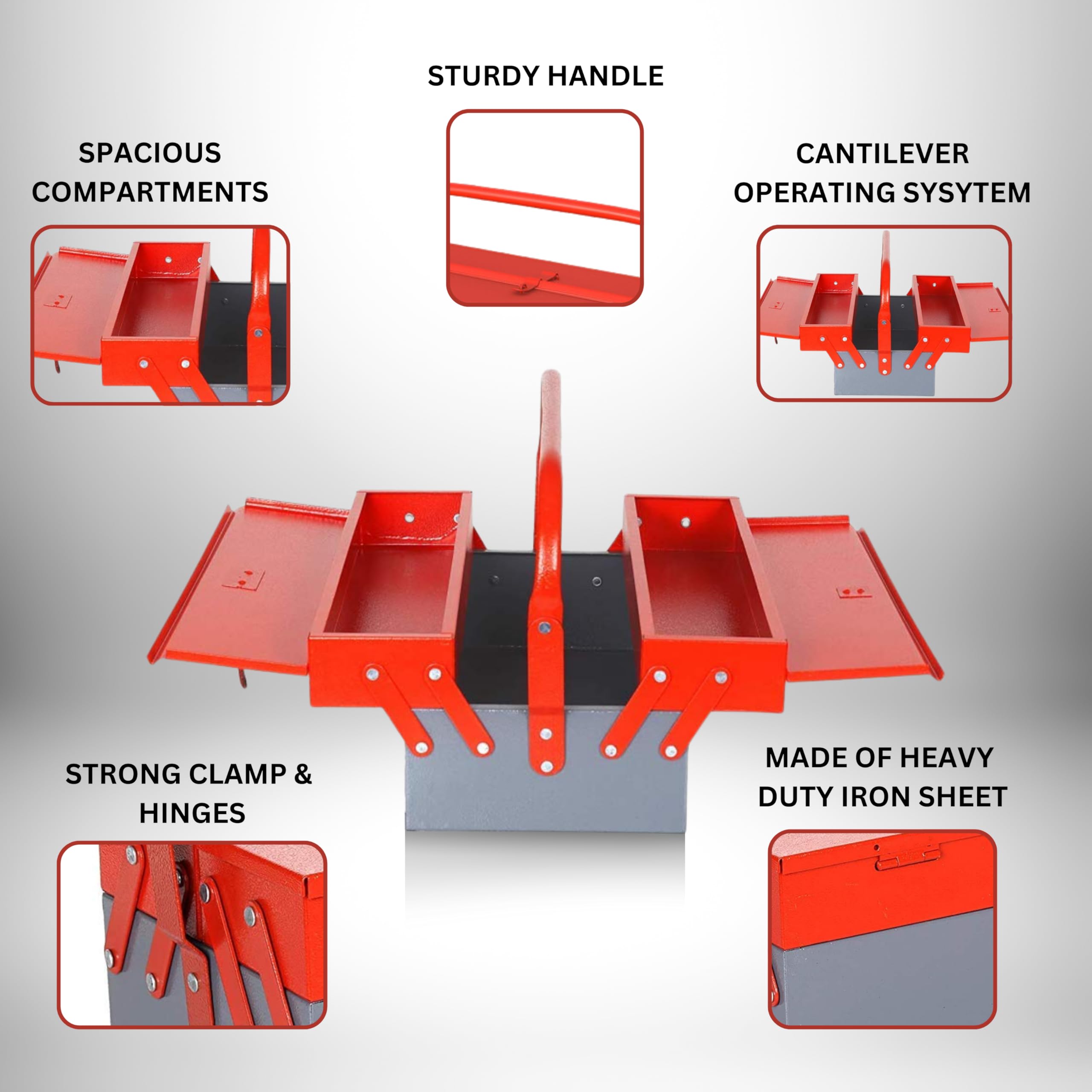 KHADIJA Metal Tool Box - 3 Compartment Organizer -3