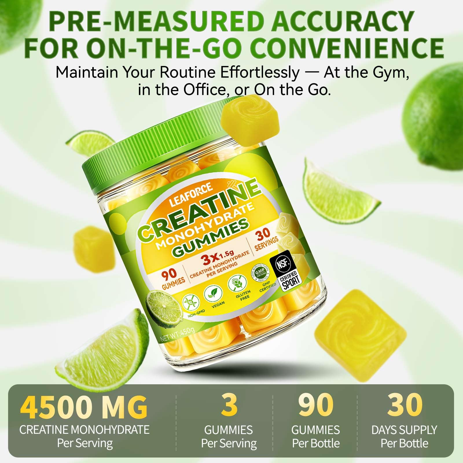 Creatine Monohydrate Gummies for Men & Women, 4.5g Creatine Monohydrate per Serving – Easy Daily Creatine Supplement for Workout & Fitness Support, Vegan, Lemon Flavor, 90 Gummies — Amazon image 5