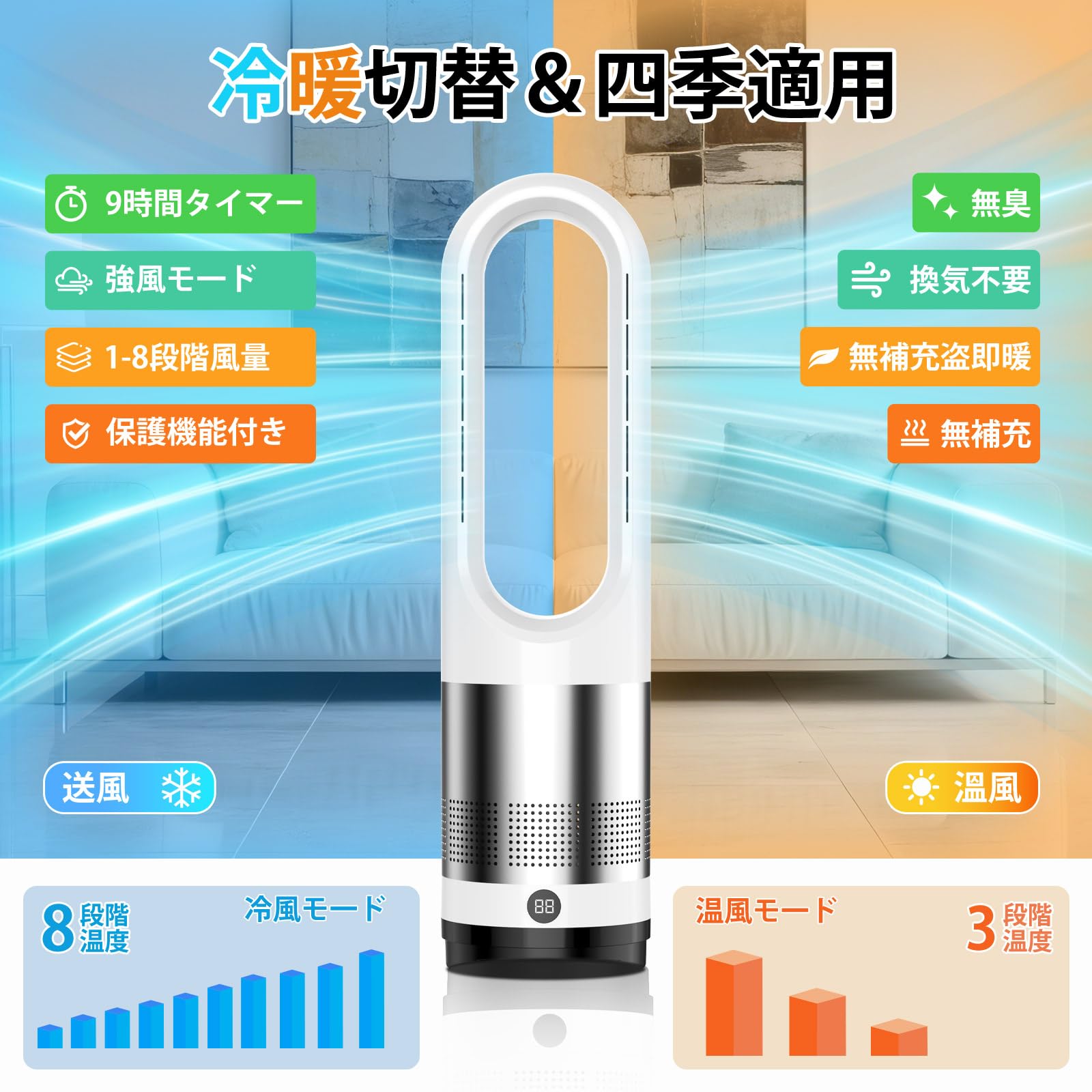 Amazon | タワーファン 扇風機 スリム扇風機【冷暖両用＆羽根なし＆DC