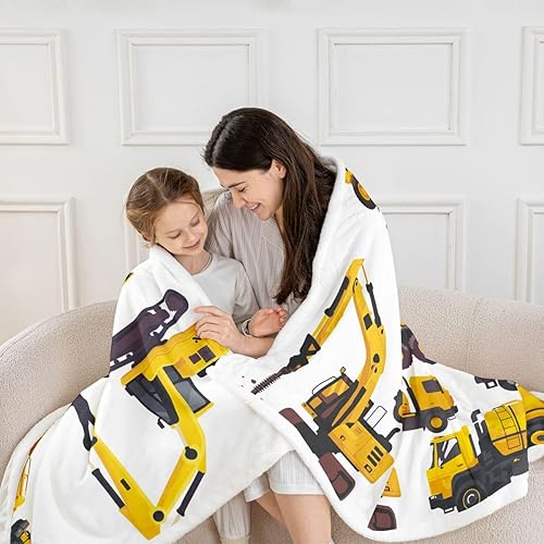 Miniatura 4 de Feelyou Manta de forro polar con diseño de coches de construcción para niños, para sofá, cama, diseño de excavadora de dibujos animados, manta de