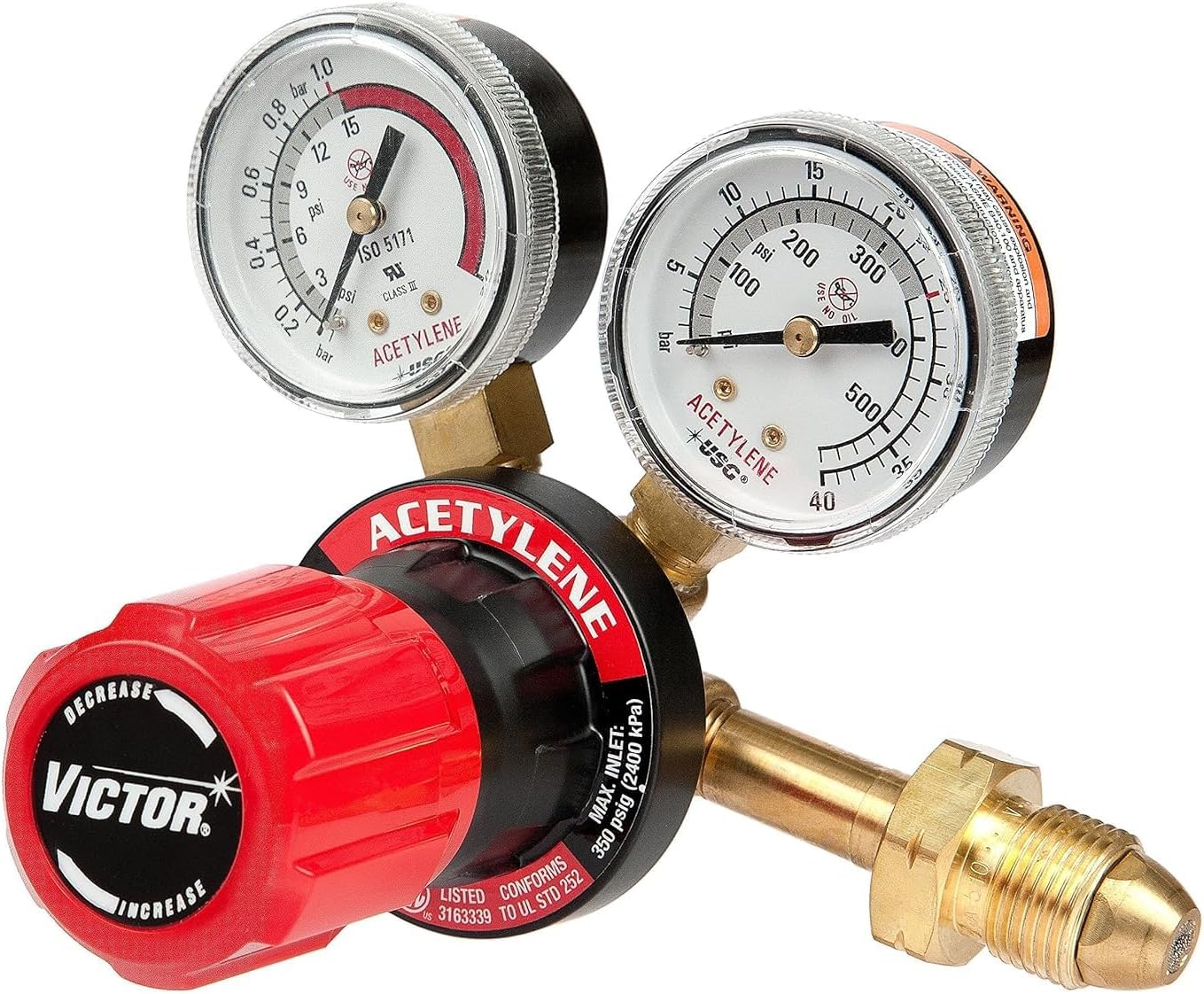 Victor Technologies 0781-9405 G250-15-510 Medium Duty Single Stage Acetylene Regulator, 15 psig Delivery Range, CGA 510 Inlet Connection
