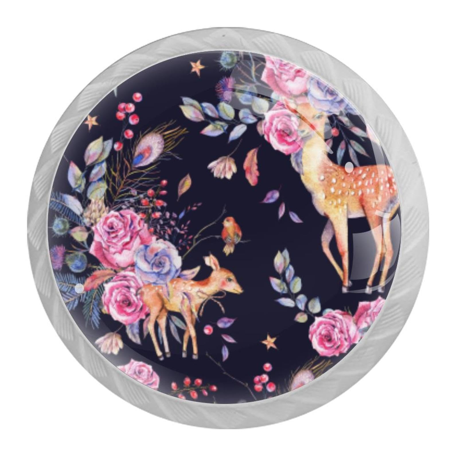 Tqmspg 4 Pieces Drawer Pulls Deers Flowers Blossom Door Knobs Dresser Handles for Kitchen Wardrobe Cupboard Hardware Furniture