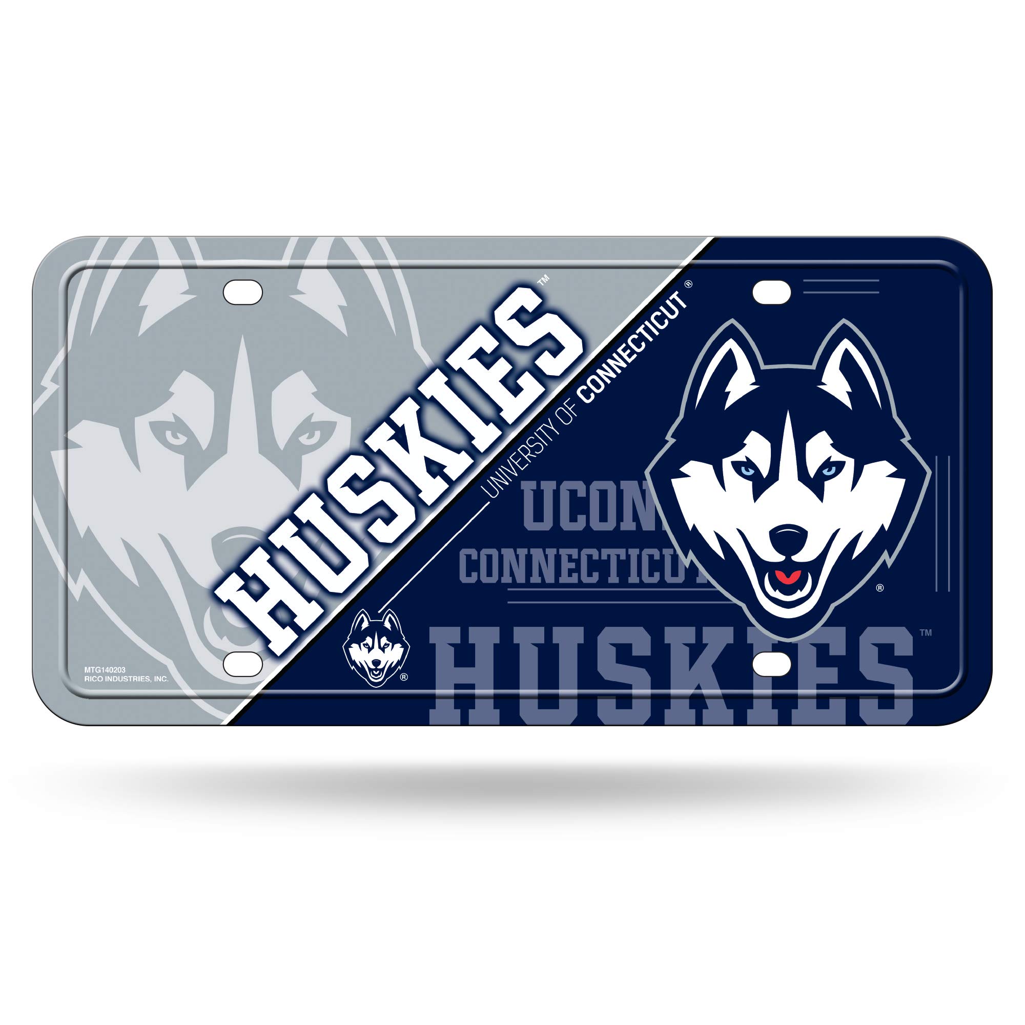 Rico Industries NCAA Metal License Plate Tag, Connecticut Huskies, 6 x 11.5-inches