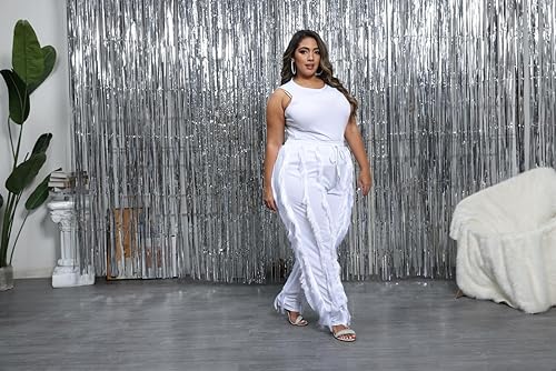 Miniatura 3 de PRIVIMIX Conjunto de 2 piezas para mujer, talla grande, con flecos, con borlas, pantalones largos, sin mangas, camiseta sin mangas, ropa para