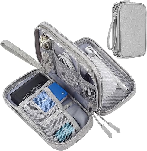 Miniatura 12 de Organizador electrónico de cables para viajes, bolsa de transporte para accesorios electrónicos, portátil, impermeable, de doble capa, bolsa de Rosa