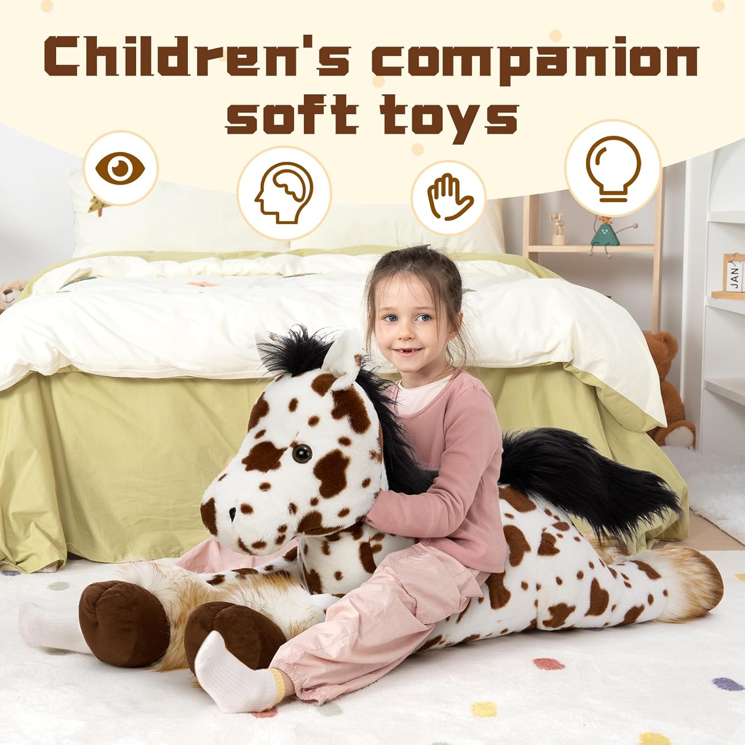 MaoGoLan 47" Giant Horse Stuffed Animal Plush Pillow - Appaloosa Spotted Stuffed Horse Toy for Girl Boy Kid, Ridable Cuddly Stuffed Pony Plush Gift for Easter Birthday Baby Shower Decor