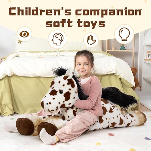 Miniatura 6 de MaoGoLan Almohada de Peluche de Animal de Caballo Gigante de 47 pulgadas - Juguete de Caballo de Peluche con Manchas Appaloosa para Niña Niño Niños