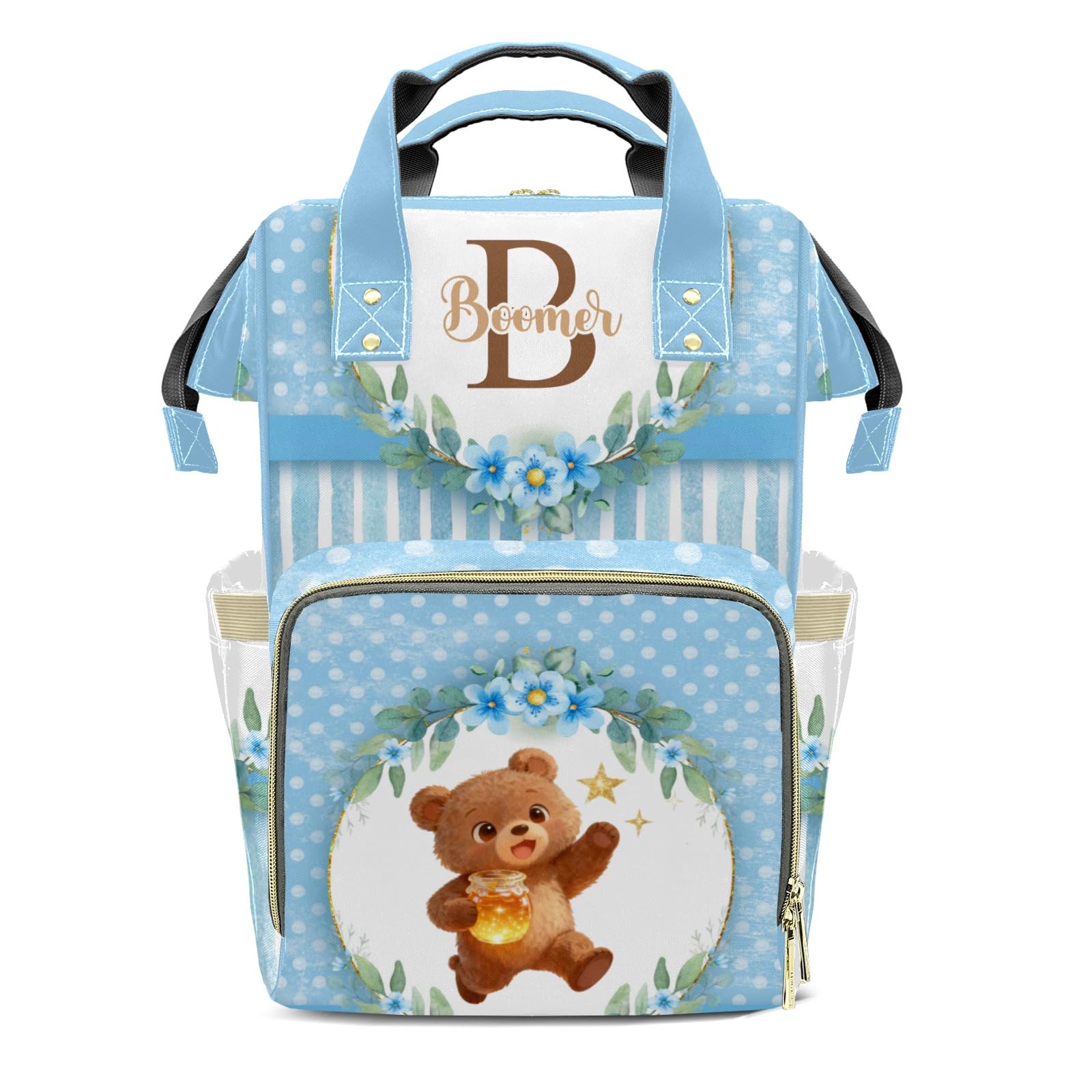 Custom Name Diaper Bag Backpack Gift Watercolor Floral Wreath Dot Teddy Bear Ultimate Nappy Bag: Spacious, Waterproof &amp; Perfect for Travel