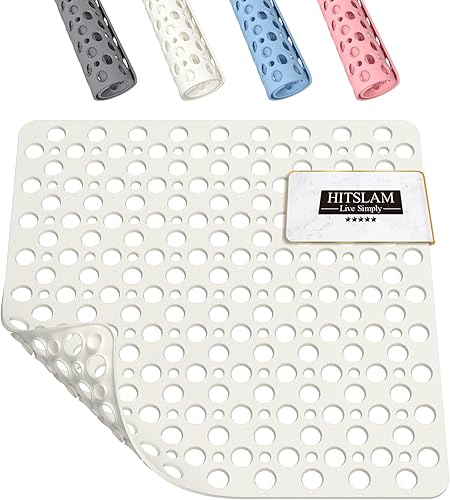 Miniatura 9 de HITSLAM Tapete de ducha antideslizante, 21 x 21 pulgadas, cuadrado para bañera, antideslizante, con ventosas y agujeros de drenaje, lavable a